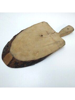 Rustic Italian Handmade Wooden Cutting Board Handle & Bark Edge Made In Italy
